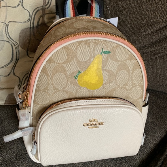 Authentic COACH Leather /coated signature canvas 3 zips Sm backpack - Picture 2 of 16